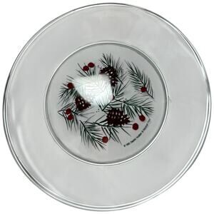 Festive Pinecone Red Berry Glass Plate 90s Holiday Table Decor